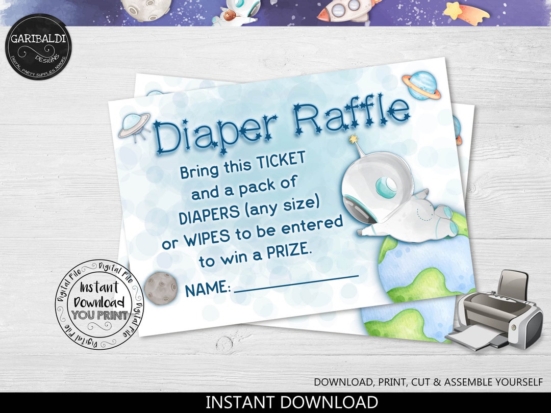 Space Theme Raffle Outer Space Diaper Raffle Ticket Printable Space Baby Shower Diaper ...