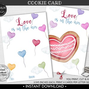 Valentine&#39;s Day Cookie Card, Love is in the Air Valentine Cookie Card, Instant download Valentine Gift Tag, Printable Mini Cookie Card VL