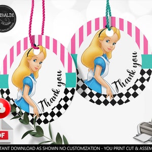 Alice in Wonderland Favor Tags Instant Download Wonderland Gift Tags Alice in Onederland Thank you Tags Digital Wonderland Party Favors AIW