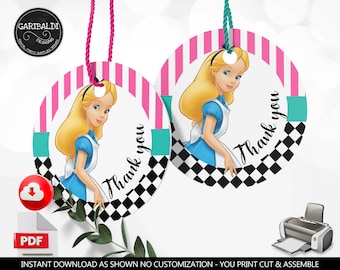 Alice in Wonderland Favor Tags Instant Download Wonderland Gift Tags Alice in Onederland Thank you Tags Digital Wonderland Party Favors AIW