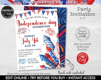 Editable 4th of July Invitation Fourth of July Celebration, Instant Download Independence Day Invite Red White & Blue USA Party Supplies