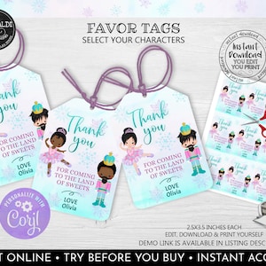Editable Nutcracker Favor Tag Nutcracker Birthday Land of Sweets Thank You Tag Sugar Plum Fairy Christmas Winter Wonderland Gift Tag NCK