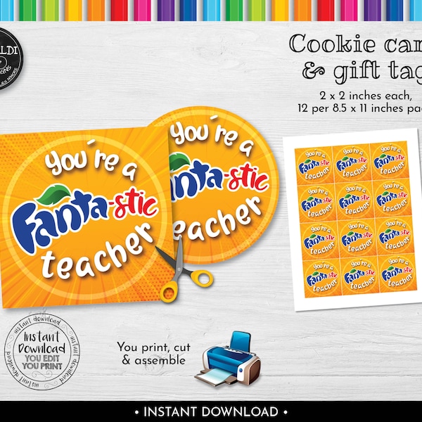 Instant Download You are a Fantastic Teacher Gift Tag, Printable Appreciation Teacher Favor Tag, Fantastic Teacher Soda Gift Tag TA