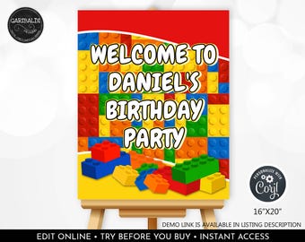 Building Blocks Welcome Sign Editable Building Blocks Birthday Party Poster Building Bricks Party Decor Printable (Digital Download) BKBC