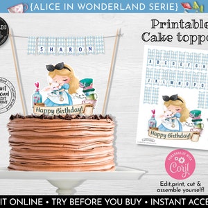 Alice in Wonderland Cake Topper Printable Alice in Wonderland Centerpieces Alice Birthday Party Decorations Alice In Onederland AWL1
