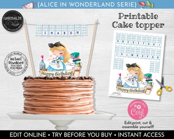 Alice in Wonderland Cake Topper Printable Alice in Wonderland - Etsy