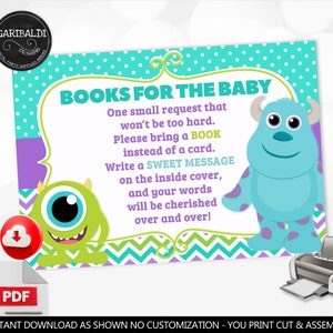 Monsters Books for baby Insert Card Printable Baby Shower Book Request Card Instant Download Little Monster Baby Shower Party Supplies DMI