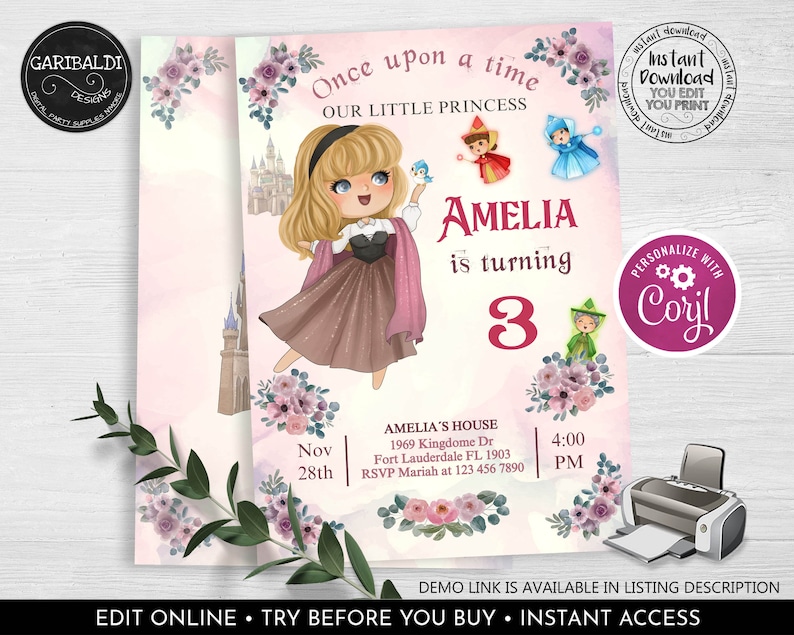 Editable Sleeping Beauty Birthday Invitation Printable - Etsy