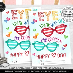 Imprimable Valentines Lunettes Cadeau Tag Eye Think Your The Coolest Valentine's Day Tag Non Candy Classroom Valentine's Sunglasses Kids Card VL