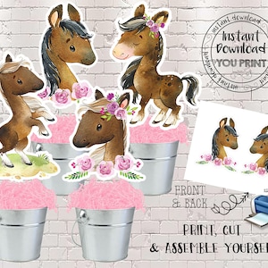 Centrotavola a forma di cavallo Topper per torta a forma di cavallo Decorazioni stampabili a forma di cavallo Forniture per feste a cavallo Festa di compleanno a cavallo Decorazioni per feste a cavallo rosa PH001