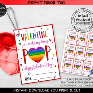 You make my Heart Pop Valentine's day Gift Tag Valentines day Pop Bubble Fidget Favor Tags School Valentine's day Gift Card Printable VL