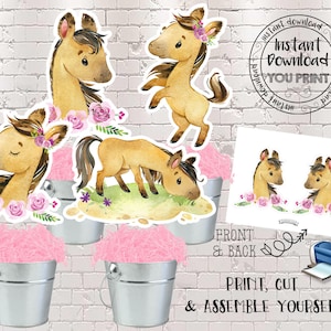 Centrotavola a forma di cavallo Topper per torta a forma di cavallo Decorazioni stampabili a forma di cavallo Forniture per feste a cavallo Festa di compleanno a cavallo Festa a cavallo rosa PH001