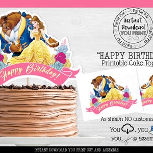 Beauty and Beast Cake Topper, Belle Cake Topper, Printable Belle Centerpiece, Belle Birthday Party Decorations, Princess Belle Cake