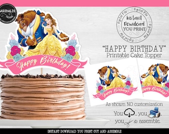 Beauty and Beast Cake Topper, Belle Cake Topper, Printable Belle Centerpiece, Belle Birthday Party Decorations, Princess Belle Cake
