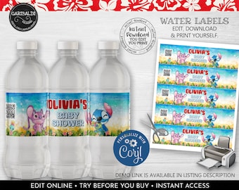 Editable Hawaiian Water Bottle Labels Instant Download Tropical Water Labels Luau Baby Shower Supplies Printable Alien Water Template LSW