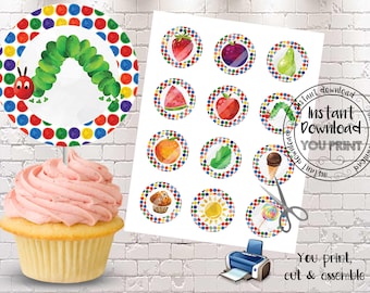 Cute Caterpillar Cupcake Toppers Caterpillar First Birthday Party Caterpillar Baby Shower Cute Caterpillar Party Decorations Printable VHCC