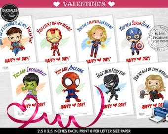 Superhero Valentine&#39;s Day Cards Kids Exchange School Classroom Exchange Teacher Printable Valentine&#39;s Day Gift Tags Instant Download VL
