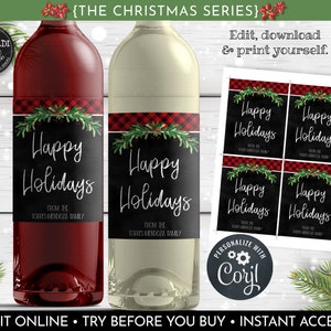 Instant Download Christmas Wine Labels, Editable Wine Labels, Printable Christmas Wine Bottle Labels, Holiday Wine Bottle Labels 05 WBL CH20