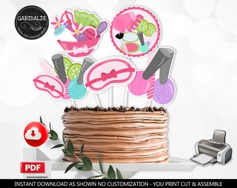 Spa Party Cake Topper Spa Centerpieces Glitz & Glam Party Makeup Fashion Girl Cutouts Spa Birthday Party Supplies Table Decor Printable BSP
