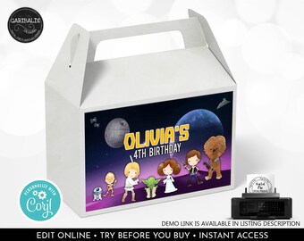 Editable Space Wars Gable Box Label Outer Space Gift Labels Star Space Birthday Party Galaxy Party Tags Space Wars Printable Decor SW