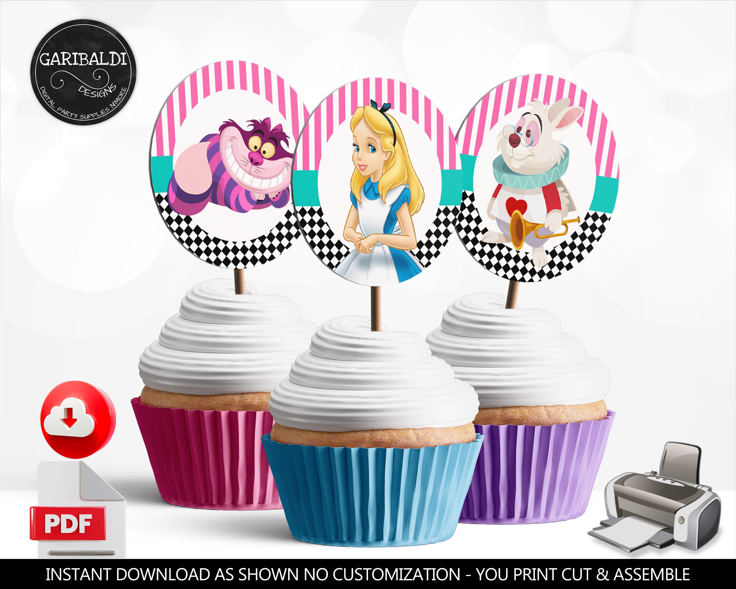 Alice In Wonderland Cupcake Toppers Printable