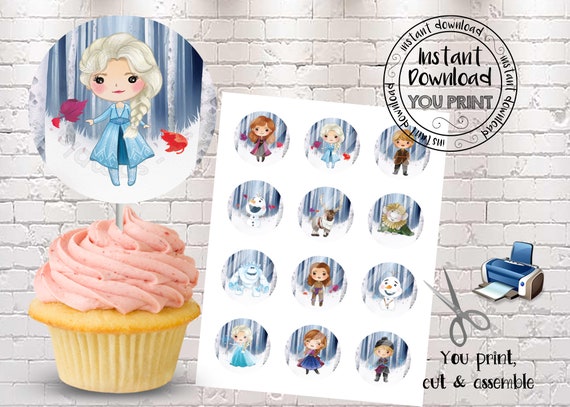 instant download frozen cupcake toppers printable birthday etsy