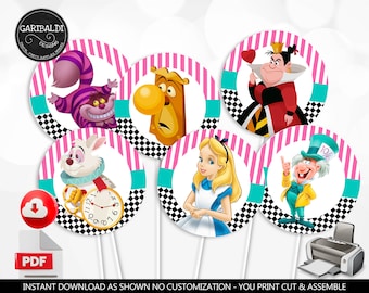 Alice in Wonderland Centerpieces Printable Wonderland Party Table Decor Instant Download Alice in Onederland Party Supplies Cake Topper AIW