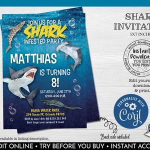 Editable Shark Birthday Party Invitation Printable Sharks Invitation Instant download Shark Birthday Party Invite Shark Attack Invite 1 SH01