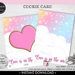 Valentine&#39;s Day Cookie Card, Love is in the Air Valentine Cookie Card, Instant download Valentine Gift Tag, Printable Mini Cookie Card VL