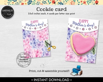 Happy Mother's Day Cookie Card, Printable Mother's Day Cookie Card, Instant download Mother's Day Mini Cookie Card MTHD