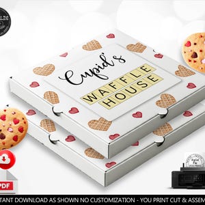 Cupid's Waffle House box Labels 3x3 inches Valentine's day Cookie Card Valentine's Gift Tag Instant Download Valentine's Day Waffle Tag VL