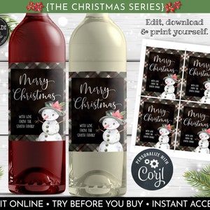Instant Download Christmas Wine Labels, Editable Wine Labels, Printable Christmas Wine Bottle Labels, Holiday Wine Bottle Labels 06 WBL CH20