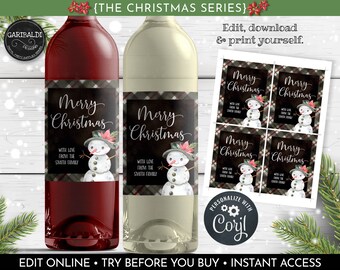 Instant Download Christmas Wine Labels, Editable Wine Labels, Printable Christmas Wine Bottle Labels, Holiday Wine Bottle Labels 06 WBL CH20