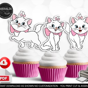 Cat Marie Cupcake Toppers Instant download Kitty Cute Marie Aristocats Birthday Party Printable Decorations Baby Shower Party Supplies DMA