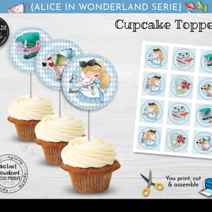 Alice im Wunderland Cupcake Toppers Printable Alice im Wunderland Toppers Instant Download Alice in Onederland Partybedarf AWL1