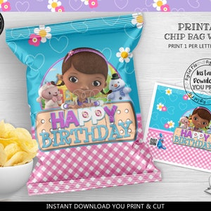 Instant Download Doctor Chip Bag Wrapper Doctor Birthday Party Supplies Mcstuffins Party Decorations Doc Party Snack Favors Wrappers DMS