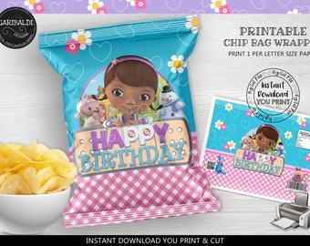 Instant Download Doctor Chip Bag Wrapper Doctor Birthday Party Supplies Mcstuffins Party Decorations Doc Party Snack Favors Wrappers DMS