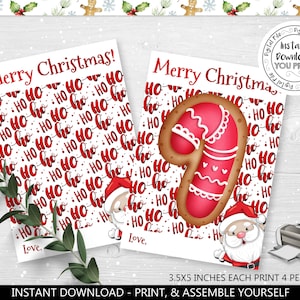 Printable Christmas Cookie Card Santa Cookie Tag Instant download Ho Ho Ho Cookie Card Holder Happy Holidays 3.5&quot;x5&quot; Mini Cookie Card CH