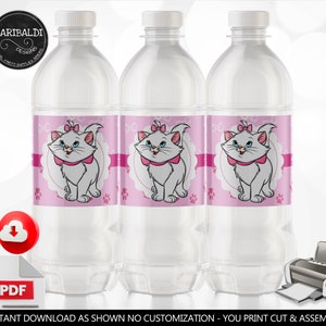 Cat Marie Water Labels Printable Marie Bottle Labels Instant Download Kitty Cute Cats Marie Aristocats Party Favors Party Supplies DMA