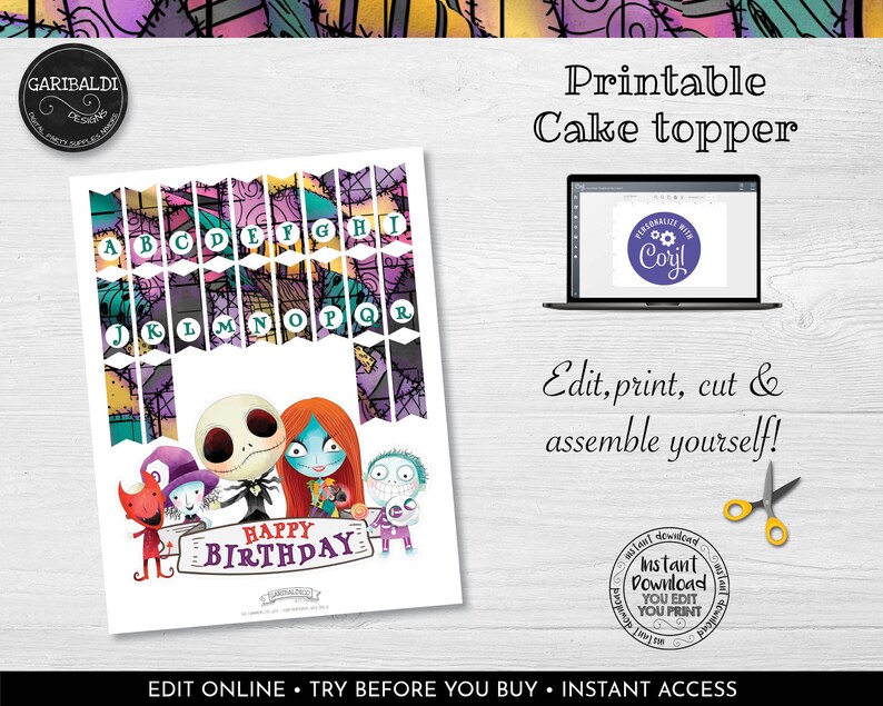Editable Nightmare Before Christmas Cake Topper Printable - Etsy