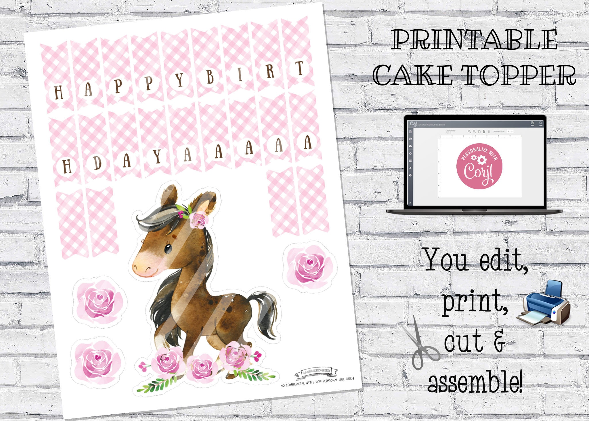 Printable Horse Cake Topper Horse Birthday Party Supplies - Etsy