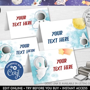 Editable Outer Space Food Labels Printable Baby Astronaut Place Cards Rocket Name Cards Galaxy Table Decor Around the Sun Party Supplies AOS