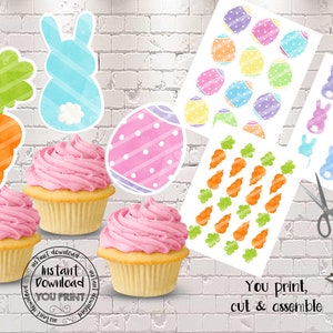 Easter Cupcake Toppers Easter Party Decorations Easter Party Supplies Easter Party Decorations Bunny Cupcakes Printable Digital Download EST