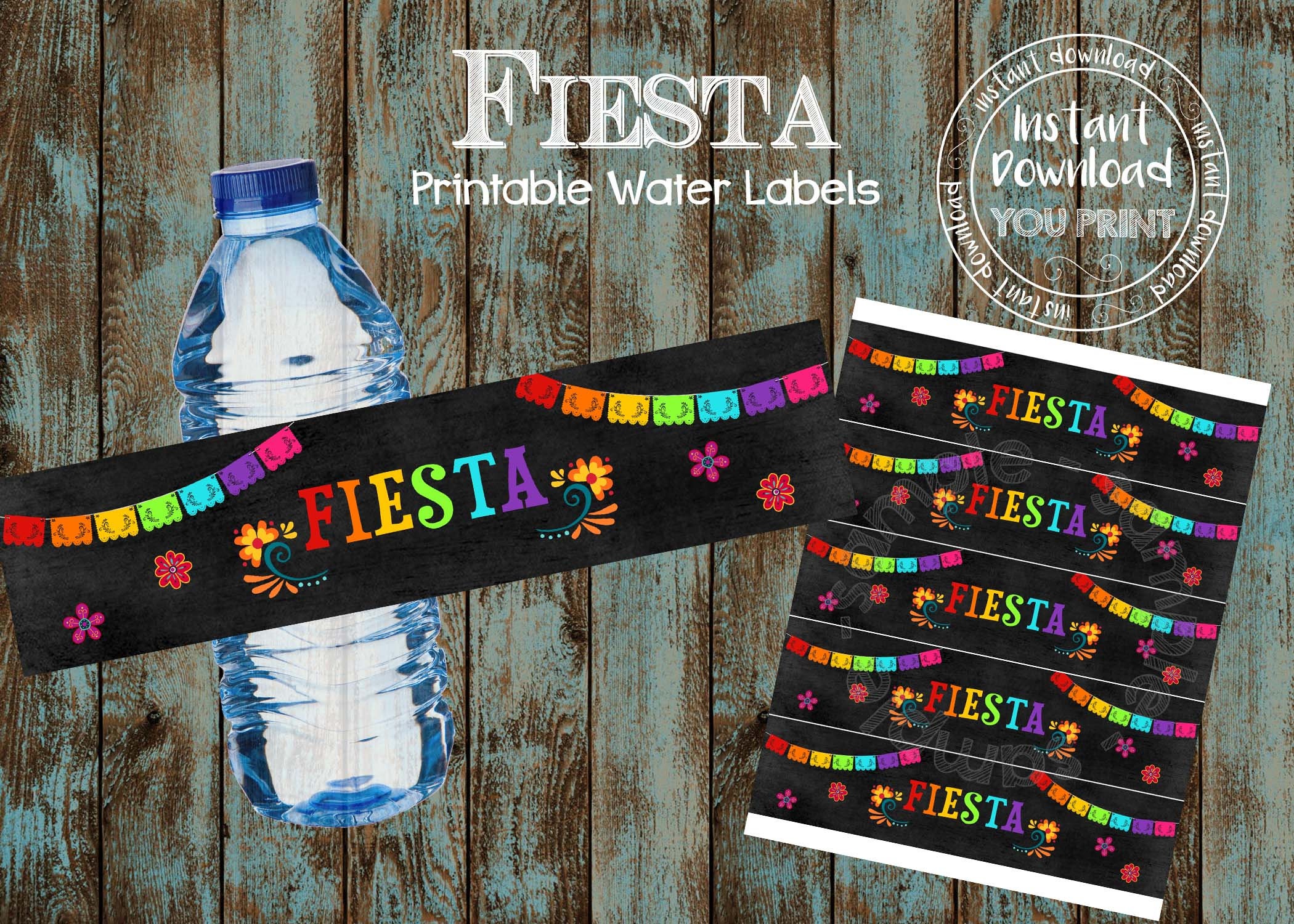 Printable Fiesta Water Bottle Labels Mexican Fiesta Water Etsy