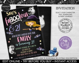Editable Halloween Invitation Halloween Witch Birthday Party Invite Instant Download Halloween FaBOOlous Witch Girl Costume Invitation HW