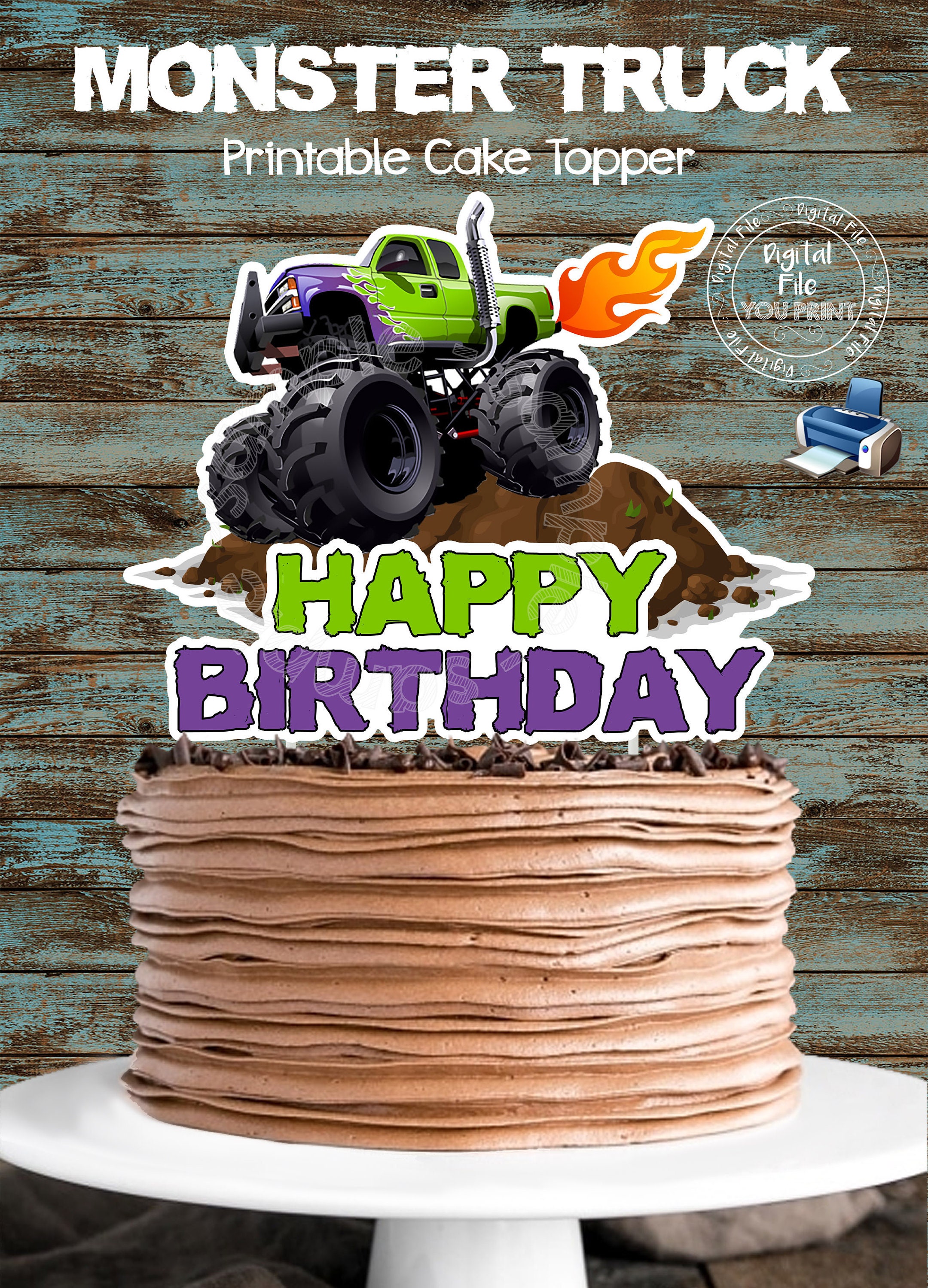 Monster Truck Cake Topper Monster Truck Fondant Cake Topper Set Large 