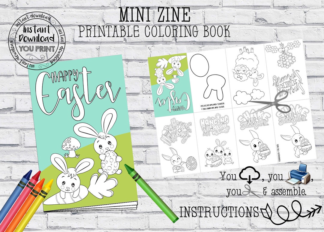 Printable Easter Coloring Page Mini Book, Easter Mini Zine Coloring Book, Easter Favor, Easter ...