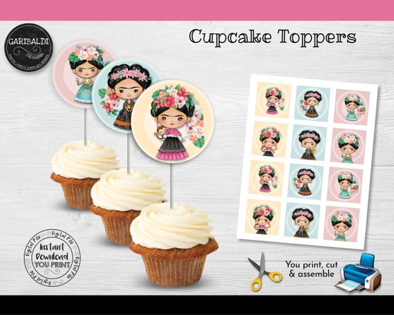 Instant Download Fiesta Cupcake Toppers Printable Mexican Fiesta Labels  Cute Señorita Birthday Party Decorations Mexican Party Supplies MFK 