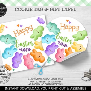 Instant Download Happy Easter Cookie Tag, Printable Easter Bunny Favor Tag, Happy Easter Treat Label, Easter Peeps Gift Tags EST