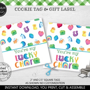 Instant download You're my lucky charm Cookie Tag, Green Shamrock Good Luck Clover Printable Tag, Happy St. Patrick's Day Gift tag SPT